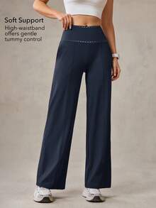 OutZeal 女士运动裤 日常休闲居家服 柔软针织面料 吸汗速干 高腰直筒裤型 带口袋 - 藍色 - 查看 2