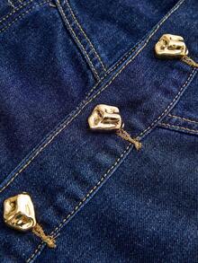 Maija Chân váy denim mini cài nút phía trước đa năng, thường ngày dành cho nữ - Rửa tối - Xem 6