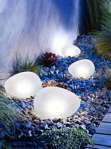 1/2PCS Solar Powered Pebble Lights - LED Spotlight, Polished Acrylonitrile-Butadiene-Styrene Material With Crystal Decor, Light Sensor Control, Semi-Flush Mount For Outdoor Garden Path Swimming Pool Decor Contains A 600mAh Battery - Multicolor - View 1