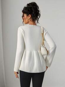 SHEIN Maternity Solid Color Drop Shoulder Long Sleeve Front Button Ruffle Hem Knit Cardigan