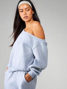 MISSGUIDED Off Shoulder Button Detail Relaxed Fit Heather Sweatshirt For Casual Comfort And Cozy Weekend Style - Grey - View 5