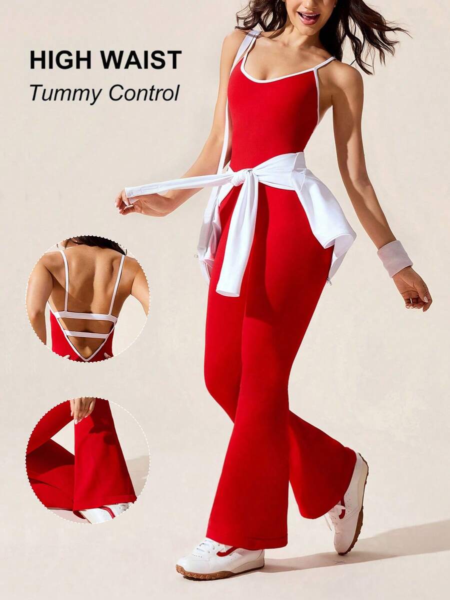 Gameset SHEIN Sport 女士健身瑜伽连体裤,时尚条纹街头运动服 - 彩色 - 查看 1