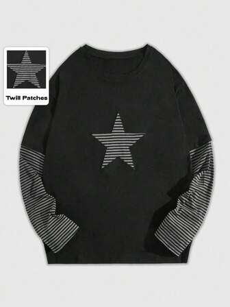 Street Life قميص كاجوال بياقة طاقم مخطط بأكمام طويلة للمراهقين