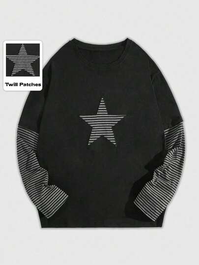 Street Life قميص كاجوال بياقة طاقم مخطط بأكمام طويلة للمراهقين