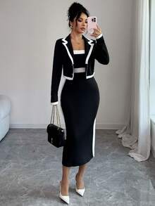 SHEIN Elenzya Elegant Autumn Two Pieces Knitted Set For Women - Black - View 6