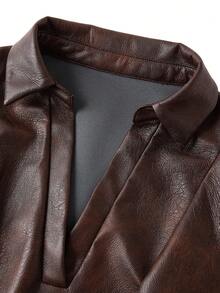 Ellevyn Váy PU thời trang thanh lịch cổ điển thắt eo chữ V - màu nâu - Xem 3