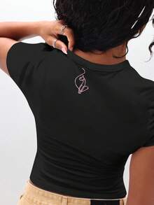 BABYPHAT 我爱宝贝短袖圆领印花上衣，饰有心形水钻 - 黑色 - 查看 6