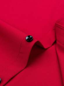 Manfinity Mode 男士骑士刺绣短袖单排扣休闲西部衬衫 - 紅色 - 查看 4