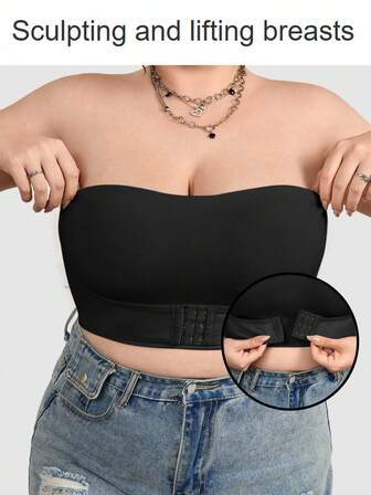 SHEIN CURVE+ 大码曲线/秋季女装/秋季女装/冬季女装/冬季女装大码女装前扣露脐紧身性感抹胸上衣，秋季女装，冬季，大码