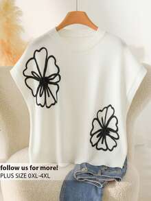 CosyJoli Plus Size Women Floral Design Batwing Short Sleeve Casual Top For Summer In Fall/Winter Flower - White - View 1