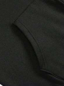 ROMWE MEN Goth Áo hoodie nam dài tay in họa tiết tương phản màu sắc, phong cách thường ngày mùa xuân/đông, kiểu dáng Y2K. - màu đen - Xem 4