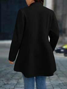SHEIN PETITE CURVE Damen Große Größen eleganter Mantel mit Stehkragen und Taschen - Schwarz - Übersicht 2