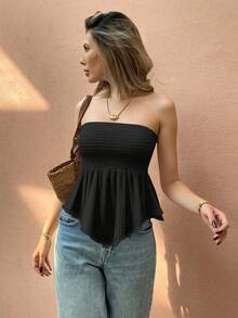 Serisse 女士度假休闲纯色抹胸 - 黑色 - 查看 5