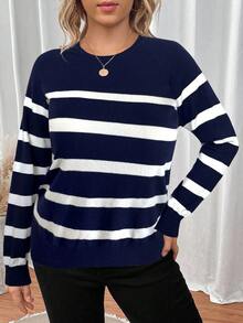 SHEIN LUNE 休闲宽松女式加大码长袖套头毛衣秋冬女装 - 彩色 - 查看 3