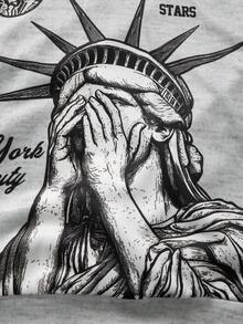 SHEIN Conjunto de 2 peças de moletom com capuz estampado e calça de moletom reta para meninos e meninas, casual e confortável para o dia a dia, em malha, 2 peças - Cinza - Ver 4