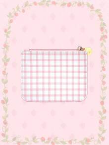 Strawberry Shortcake | ROMWE Portacarné con diseño de dibujos animados, billetera para tarjeta de transporte, monedero con cremallera - Rosa Pálido - Ver 2