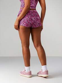 Missguided x Playboy Pink Leopard Print High Waisted Shorts With Drawstring And Rhinestone Details For Summer Festival Casual Wear - Pink - View 2