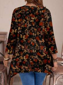 EMERY ROSE Kaos Lengan Panjang Longgar Kasual Minimalis Motif Daun Vintage, Cocok untuk Musim Gugur/Musim Dingin, Ukuran Besar - MultiWarna - View 4