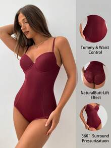 Aloruh 一位优雅的女士身穿性感的纯色无袖褶皱上衣，搭配钢圈滚边。优雅性感，休闲百搭，红色系，适合秋冬季节、圣诞节、派对、新年等场合。可搭配多种服饰，包括内衣和连体裤。 - 酒紅色 - 查看 2