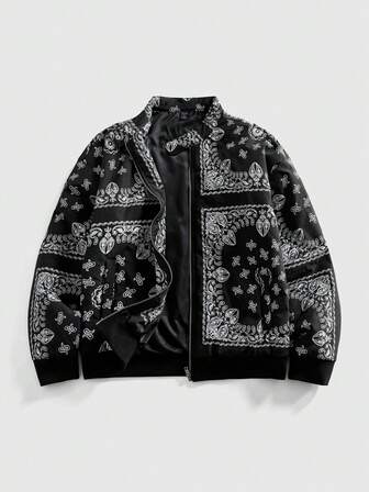 Street Life Giacca casual da uomo con stampa di anacardi, con chiusura lampo, invernale