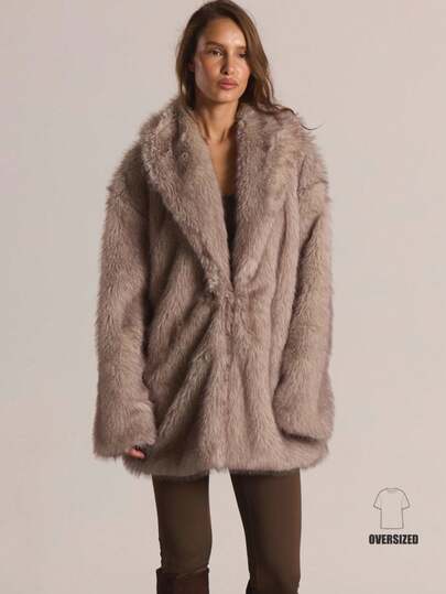 MUSERA Oversized Mid Length Faux Fur Coat Autumn Winter Soft Fluffy Casual Going Out Sexy Everyday Outerwear Night Out Cute Cosy