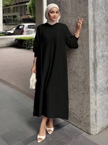 DAZY Women's Casual Solid Color Loose Knit Sweater Dress - Black - View 4