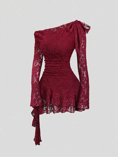 Sweetra Robe asymétrique à épaule asymétrique et ourlet asymétrique en dentelle Y2K sexy