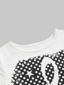 ROMWE Avant Áo thun chấm bi in hình cánh chim nhạc Punk Rock dành cho nữ - trắng - Xem 11