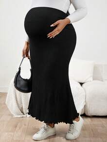 SHEIN Fall Clothes,Autumn Clothes,Materity Autumn Clothes Maternity   Maternity Plus Size Solid Color Adjustable Waist Mermaid Hem Skirt Sexy Maternity Dress Pregnant Dress Maternity Two Piece Sets Curve Maternity Clothes Maternity Dress High Stretch Maternity