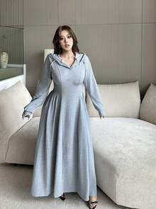 Vibekara Áo nỉ dáng rộng màu tối phong cách cỡ lớn - màu đen - Xem 3