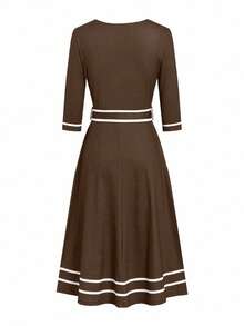 Ellevyn Váy đi làm thanh lịch dành cho nữ, phù hợp với giáo viên - màu nâu - Xem 9