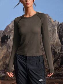 In My Nature Women's Striped Round Neck Raglan Sleeve Casual Outdoor T-Shirt - Brown - View 3
