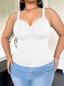 SHEIN 1pc Women's Seamless Shaping Top, Waist & Abdomen Slimming, Simple & Comfortable, Black - White - View 5