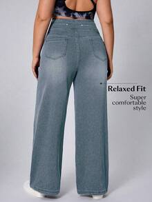 Flexra Plus Size Soft Medium Wash Stretch Denim Jeans - Dusty Blue - View 2