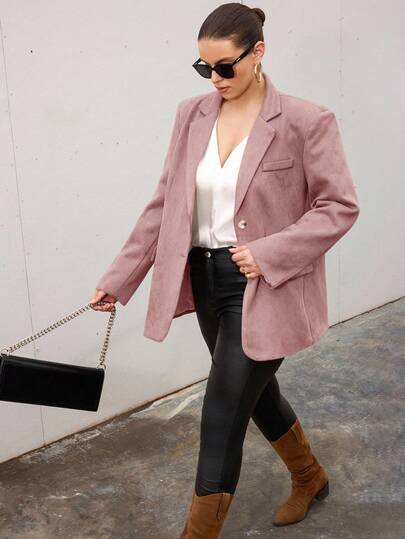 Aveloria Modichic Women's Notched Collar Double-Breasted Long Sleeve Casual Elegant OL Commuter Faux Suede Blazer