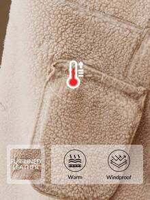 Anewsta 棕褐色仿毛皮领双排扣长款大衣，配腰带，优雅高档，秋冬款 - 咖啡棕 - 查看 8