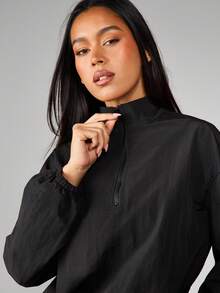 MISSGUIDED Half Zip Pullover Windbreaker Jacket With Elastic Cuffs And Waistband For Casual Streetwear - Black - View 5