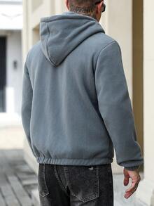 Manfinity Homme 插肩袖连帽抽绳拉链休闲百搭夹克 - 深灰色 - 查看 2