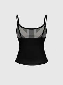 ROMWE Grunge Punk 女士 Kpop Y2K 复古英国国旗印花水钻铆钉吊带背心 - 黑色 - 查看 2