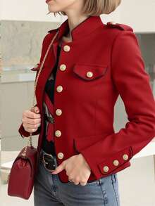 INAWLY 女士撞色长袖夹克，适合春秋季节 - 紅色 - 查看 3