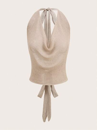 Opulessa 女士纯色深V领露背吊带针织上衣，适合外出、优雅性感派对、约会之夜、圣诞节、优雅婚礼宾客、波西米亚新年造型、优雅派对、奢华晚宴等场合。