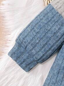 SHEIN Set de 2 piezas para bebé niño: Suéter de cuello redondo de manga larga con bloques de color blanco, gris y verde, y pantalones sólidos de color verde. Conjunto adecuado para salidas, uso casual, deportes y escuela.