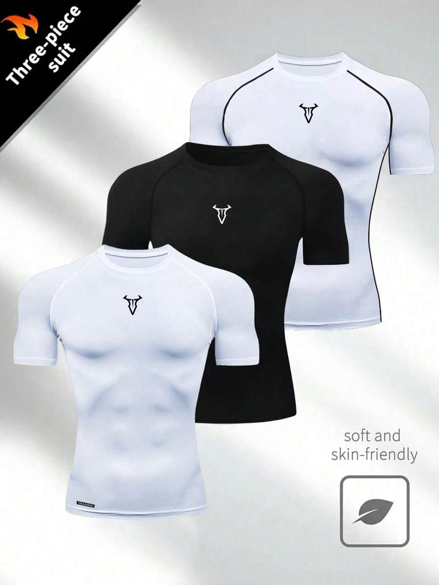 Gym Rark Men's Slim Fit Bull Print Short Sleeve Athletic T-Shirt Compression Shirt Men - White - View 1