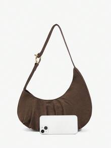 Maija 女士单肩包，流浪包，绒面革，复古，复古，时尚，优雅，简约，个性化，多功能，经典，适合通勤，办公室，约会，日常，购物，下午茶 - 棕色 - 查看 5