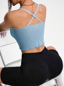 SHEIN Sovereign Charm 2pcs/Set Solid Color Seamless Elastic Fitted Yoga Sports Camisole Ribbed Workout Set Two Piece Athletic Set - Multicolor - View 5