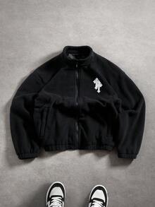 PAVTROS Men's Casual Versatile Cross Embroidery Long Sleeve Jacket, Autumn/Winter Y2k Zip Up Cropped Zip Up Men Street Wear Zip Up Zip Up Jacket, - Black - View 8