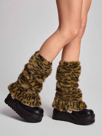 Goth 1 Paar Y2K Retro Mode Edgy Chic hochwertige grün & schwarz gestreifte, Zebra, Tiger gemusterte Stulpen, locker fallende Stulpen Kombination, geeignet für Damen/Mädchen Alltagskleidung, Geschenk für Feiertage