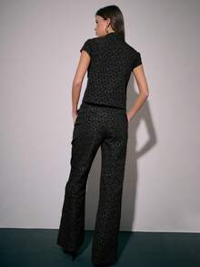 Nöista Two Pieces Coordinated Set Featuring A Short-Sleeve Top And Wide-Leg Pants With Geometric Pattern Detailed Chinese Buttons - Black - View 2
