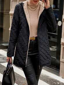 Aveloria Modichic Áo khoác dài tay có mũ trùm đầu, dài tay, màu trơn, có khóa kéo phía trước dành cho nữ, quần áo mùa đông - màu đen - Xem 1