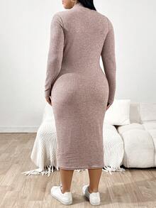 SHEIN Fall Clothes,Autumn Clothes,Materity Autumn Clothes Maternity   Maternity Plus Size Solid Color Stand Collar Long Sleeve Ribbed Fitted Casual Dress Pregnant Clothes Pregnant Dress Maternity Dress Maternity Clothes Maternity Clothes Fall Winter Dress For Pregnant Women Long Sleeve Maternity Dress Pregnant Outfits - Pink - View 7